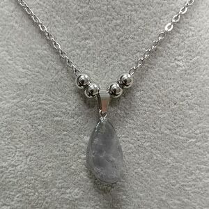 Gray Amethyst Necklace Natural Gemstone Crystal Pendant Stainless-Steel Chain